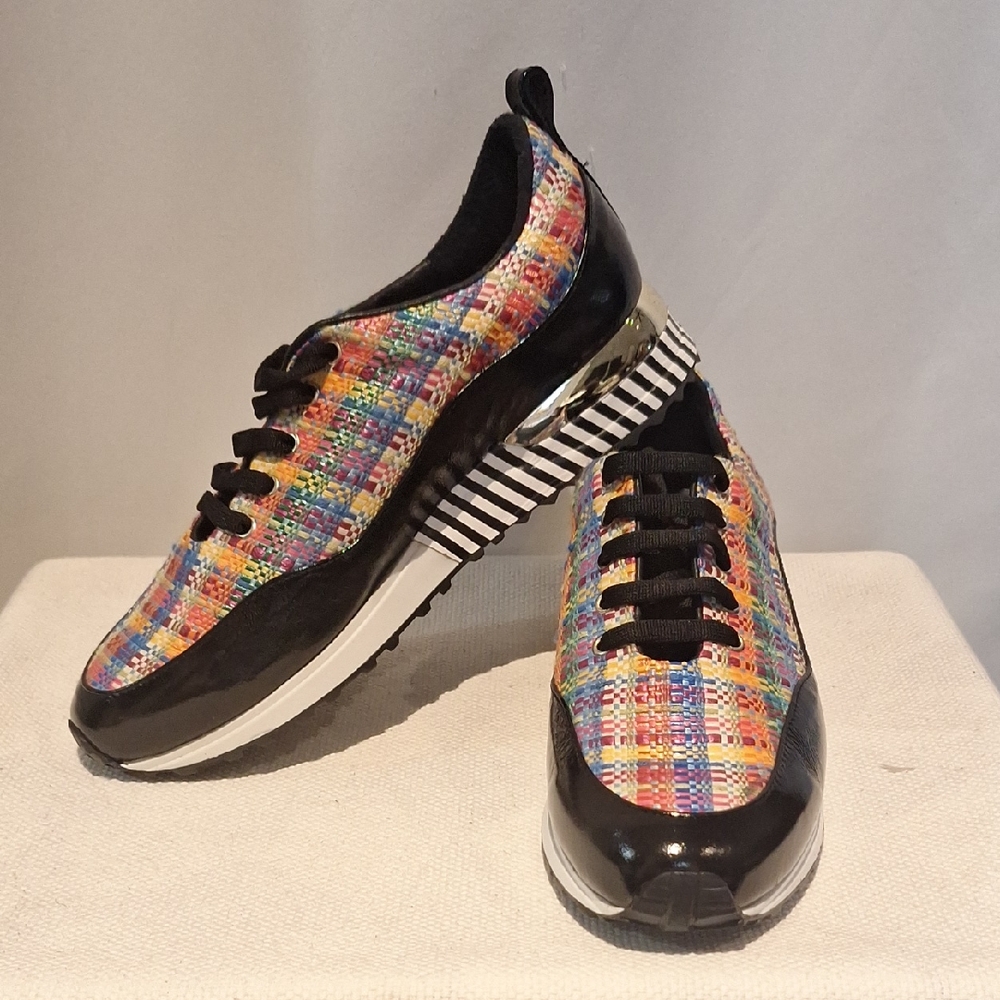 Vinci The Valencia Leather Black And Rainboe Plaid Womens Sneaker